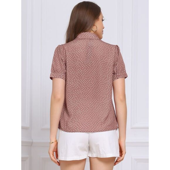 Dots Blouses Bow Tie Peter Pan Collar Chiffon Blouse Dark Pink - Picture 4 of 6